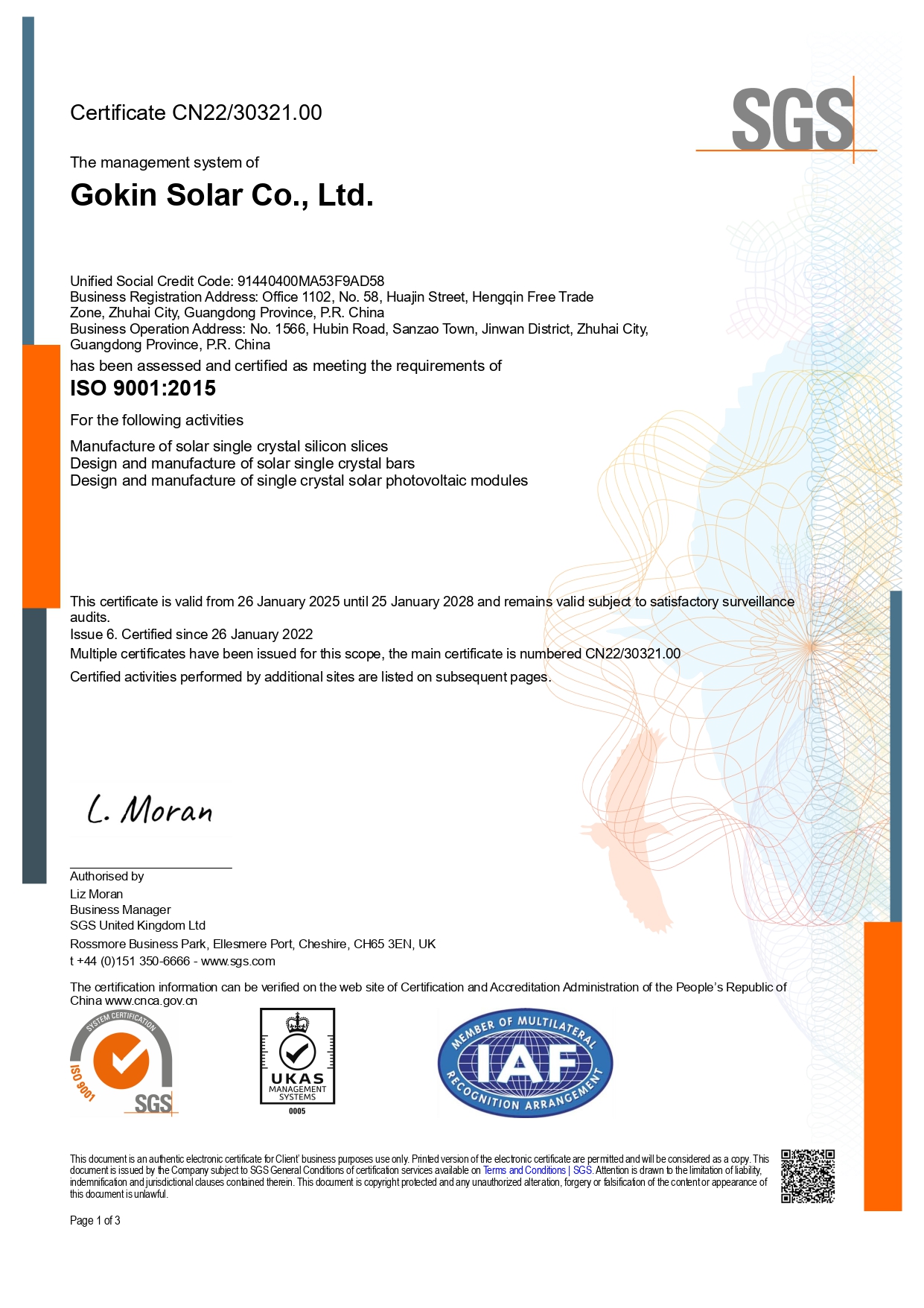 Gokin Corporation e Quatro Bases Industriais 9001