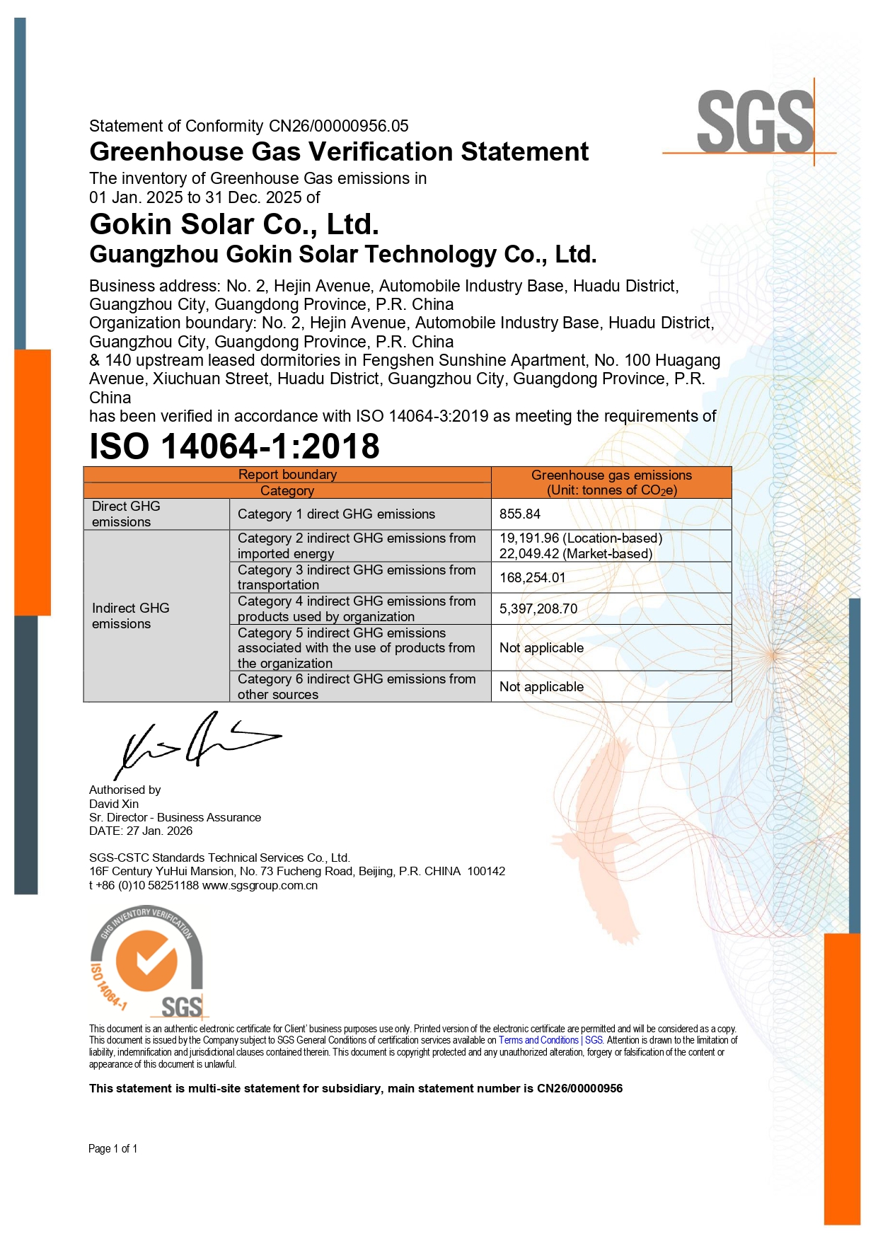 ZSN240229 - Guangzhou Gokin Declaración de Verificación de Gases de Efecto Invernadero
