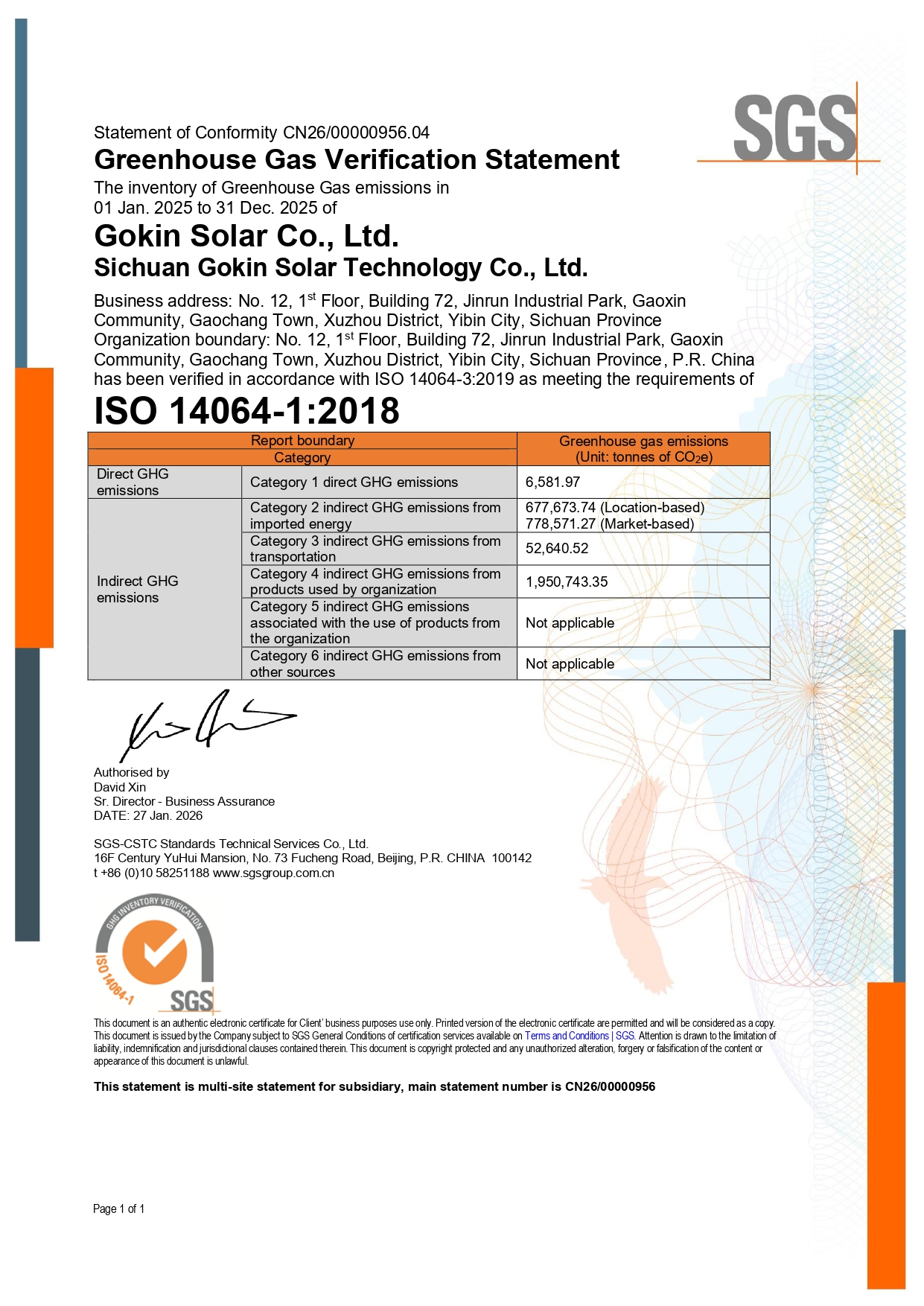 ZSN240229 - Sichuan Gokin Declaración de Verificación de Gases de Efecto Invernadero