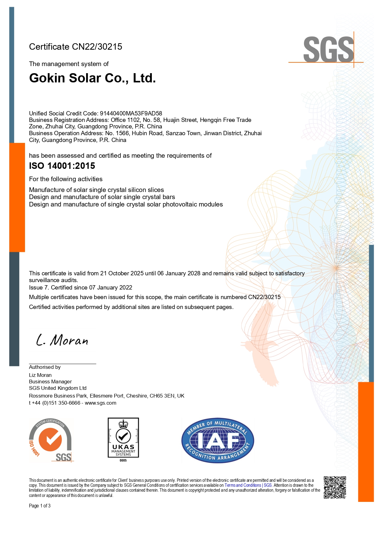Gokin Corporation e Quatro Bases Industriais 14001